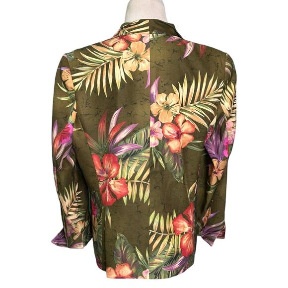 Peck & Peck green floral open front blazer size 10 - Picture 4 of 8